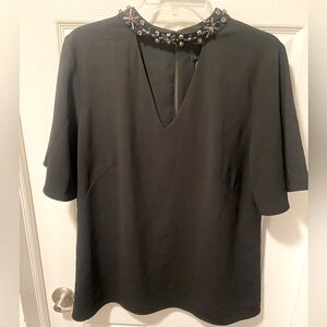 Ann Taylor Womens Top Black Size 10 High Neck With Gem Accents Inside Lining
